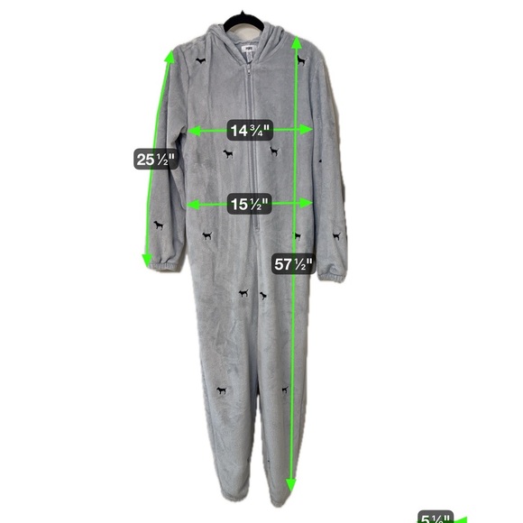 Victoria’s Secret PINK One-Piece Teddy Pajama Soft Gray M/L Dog Logo Sleepwear - Picture 9 of 9